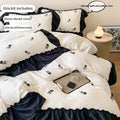 Princess white rose embroidered duvet cover set bedroom ruffled edges