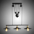 Industrial rustic 3 head pulley pendant light dining room flared shade