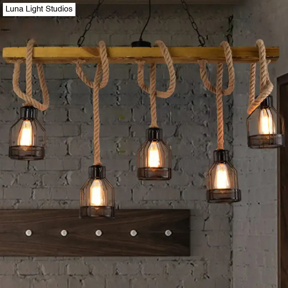 Rustic wood rope dangling island pendant light – kitchen e26 e27 case