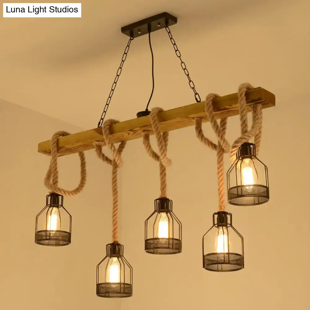 Rustic wood rope dangling island pendant light – kitchen e26 e27 case