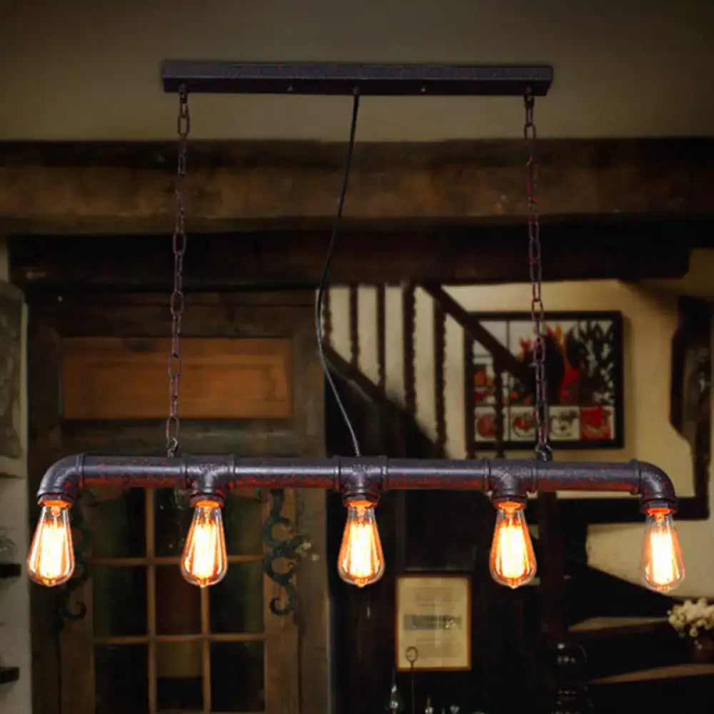 Rustic black iron plumbing pipe 5-light kitchen pendant