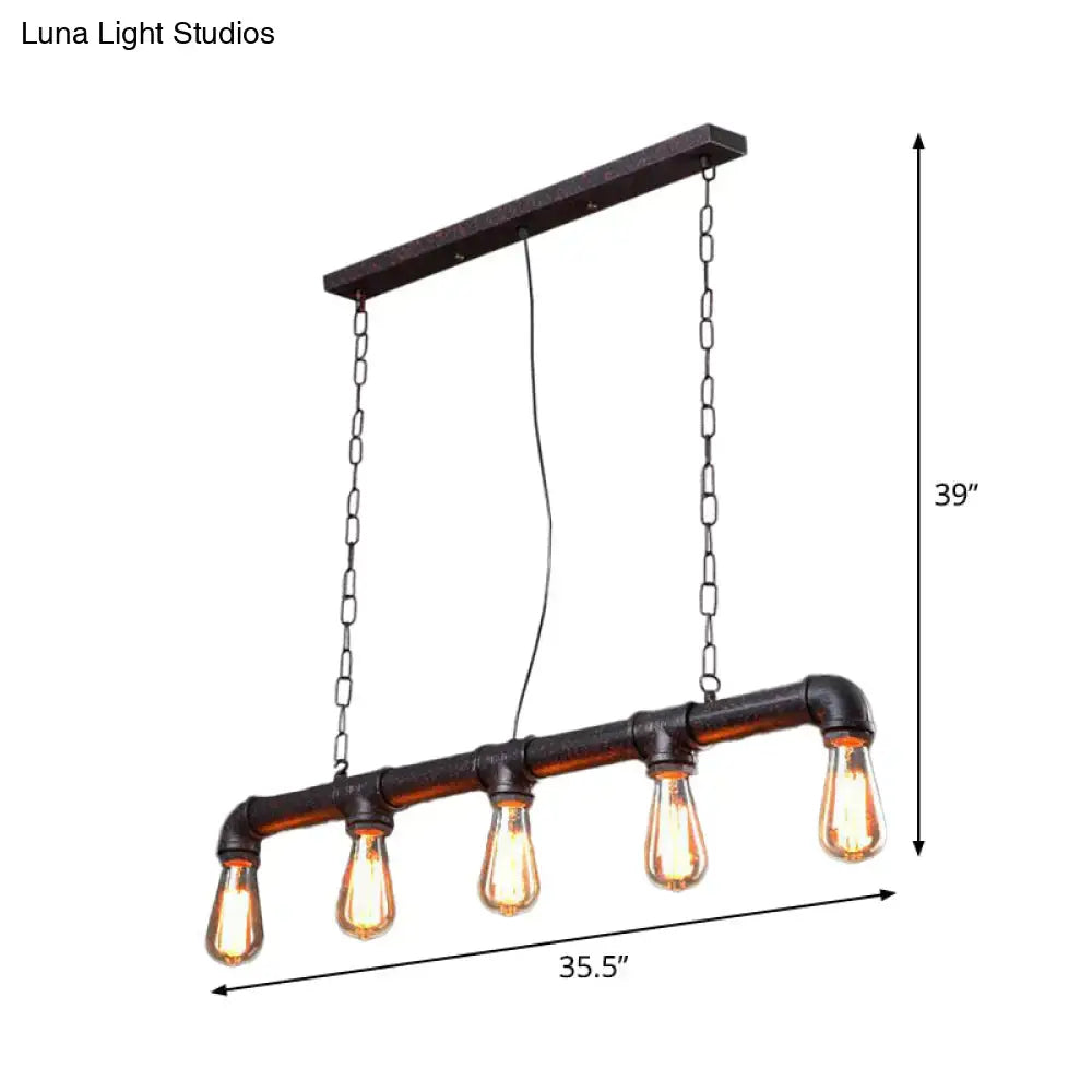 Rustic black iron plumbing pipe 5-light kitchen pendant