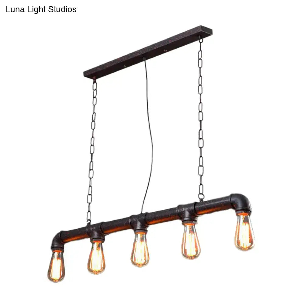 Rustic black iron plumbing pipe 5-light kitchen pendant