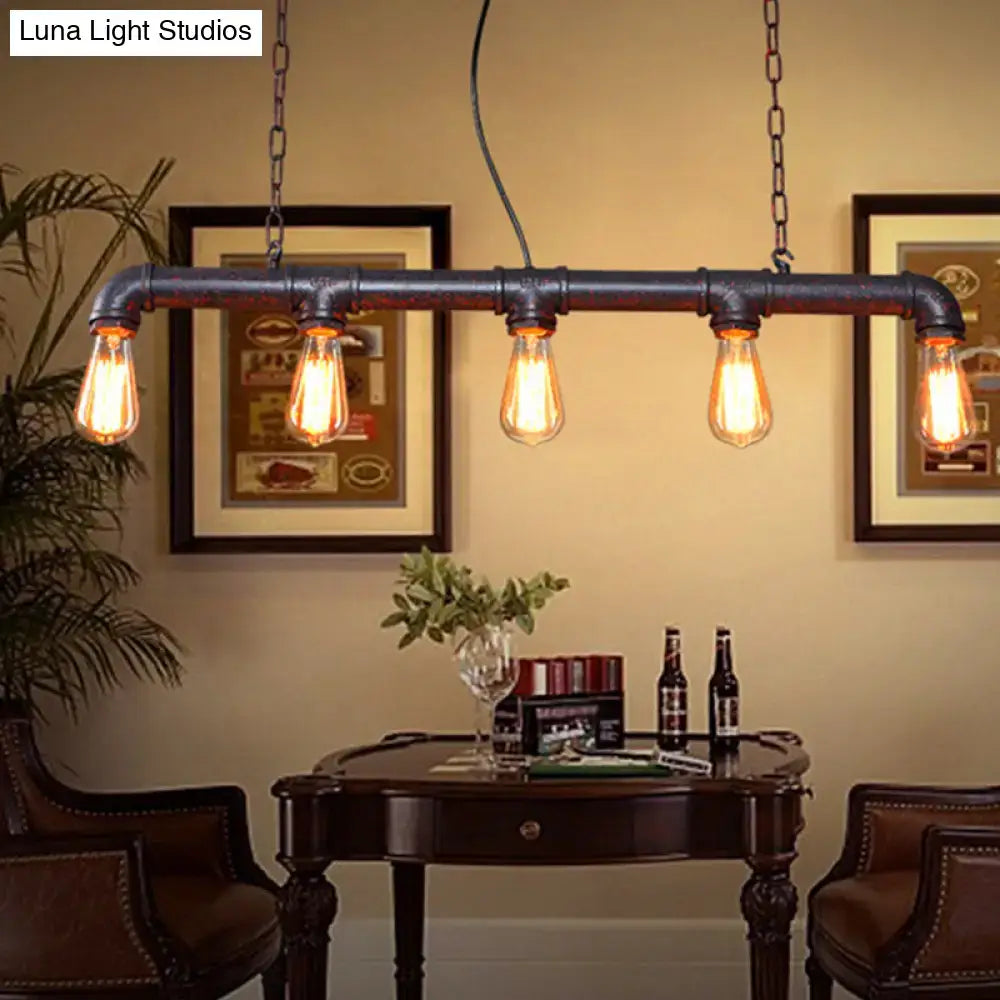 Rustic black iron plumbing pipe 5-light kitchen pendant