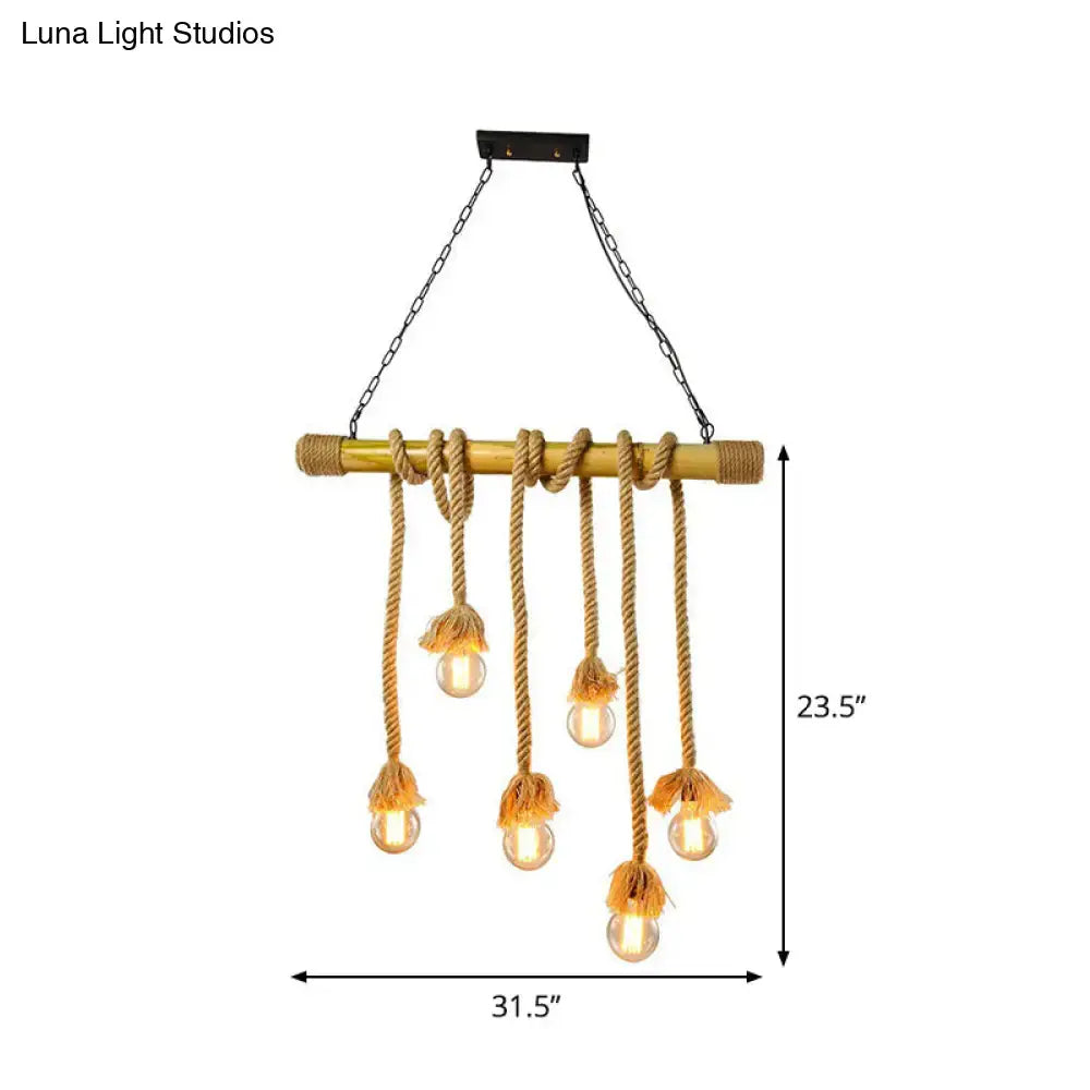 Rustic bamboo rope bare bulb pendant – dining room hanging light