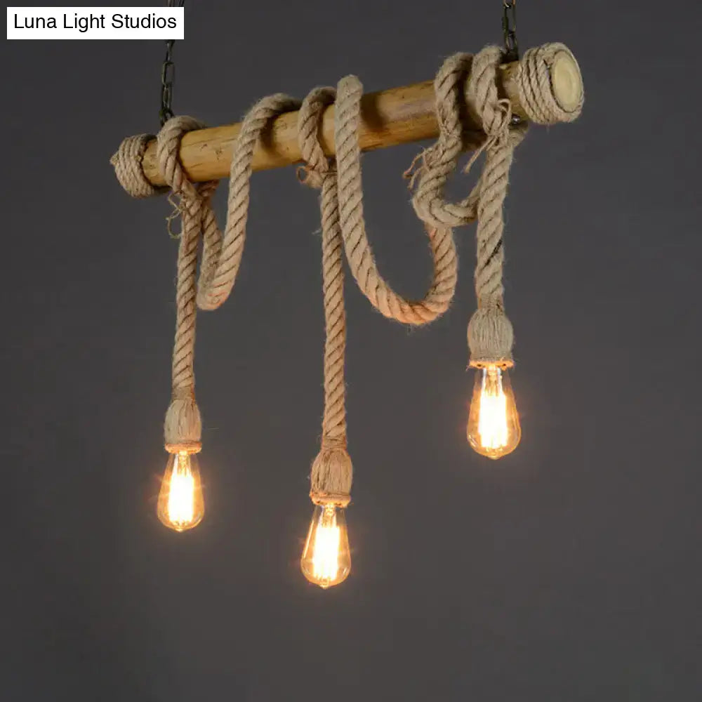 Rustic bamboo rope bare bulb pendant – dining room hanging light