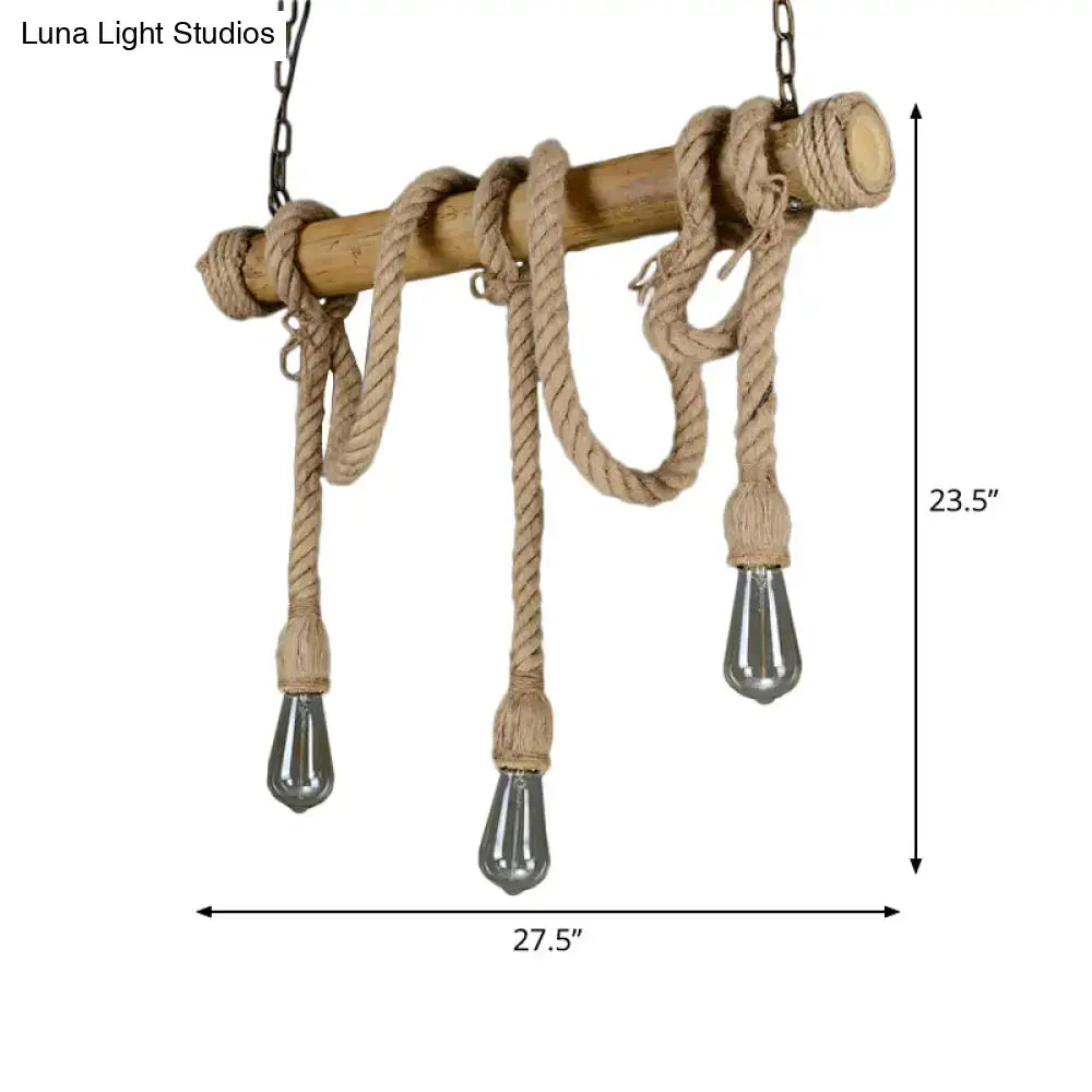 Rustic bamboo rope bare bulb pendant – dining room hanging light