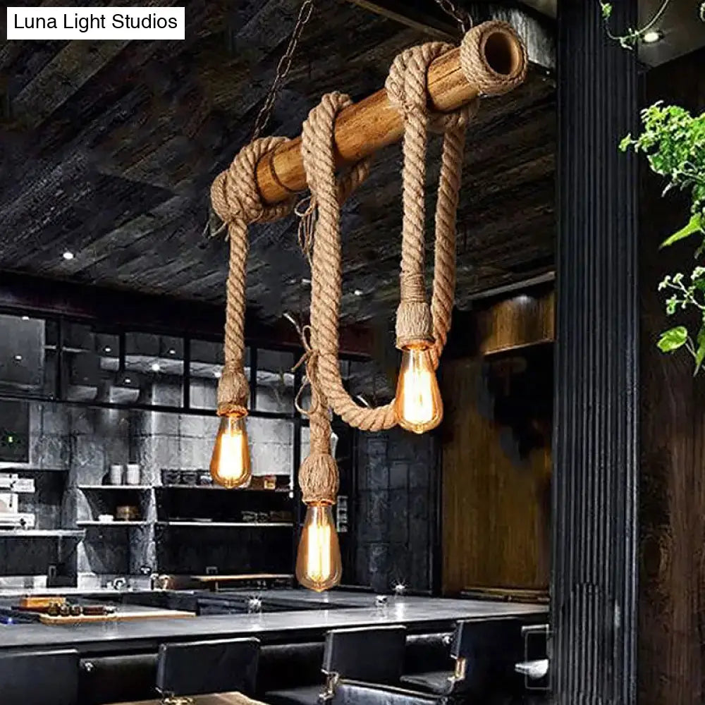 Rustic bamboo rope bare bulb pendant – dining room hanging light