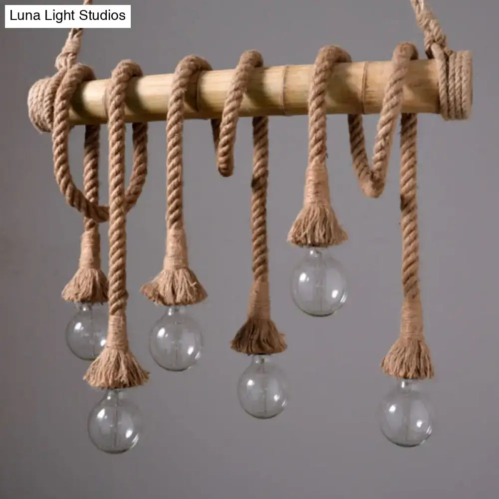 Rustic bamboo tube hanging ceiling light – dining room exposed bulb