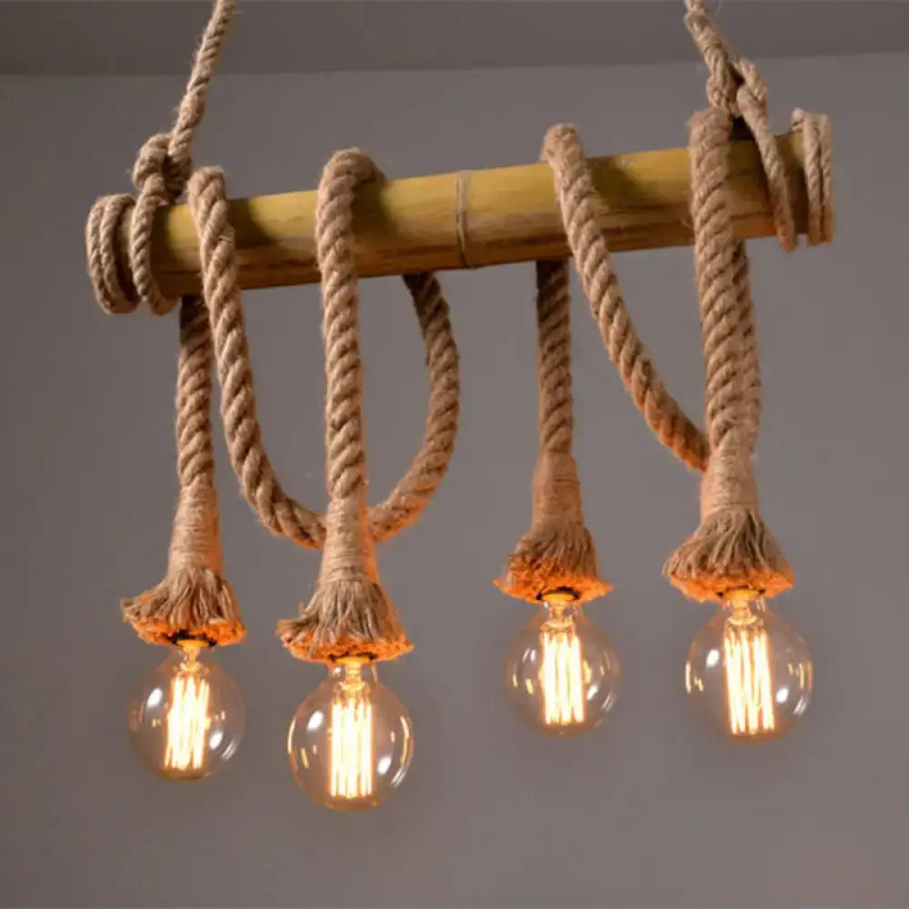 Rustic bamboo tube hanging ceiling light – dining room exposed bulb