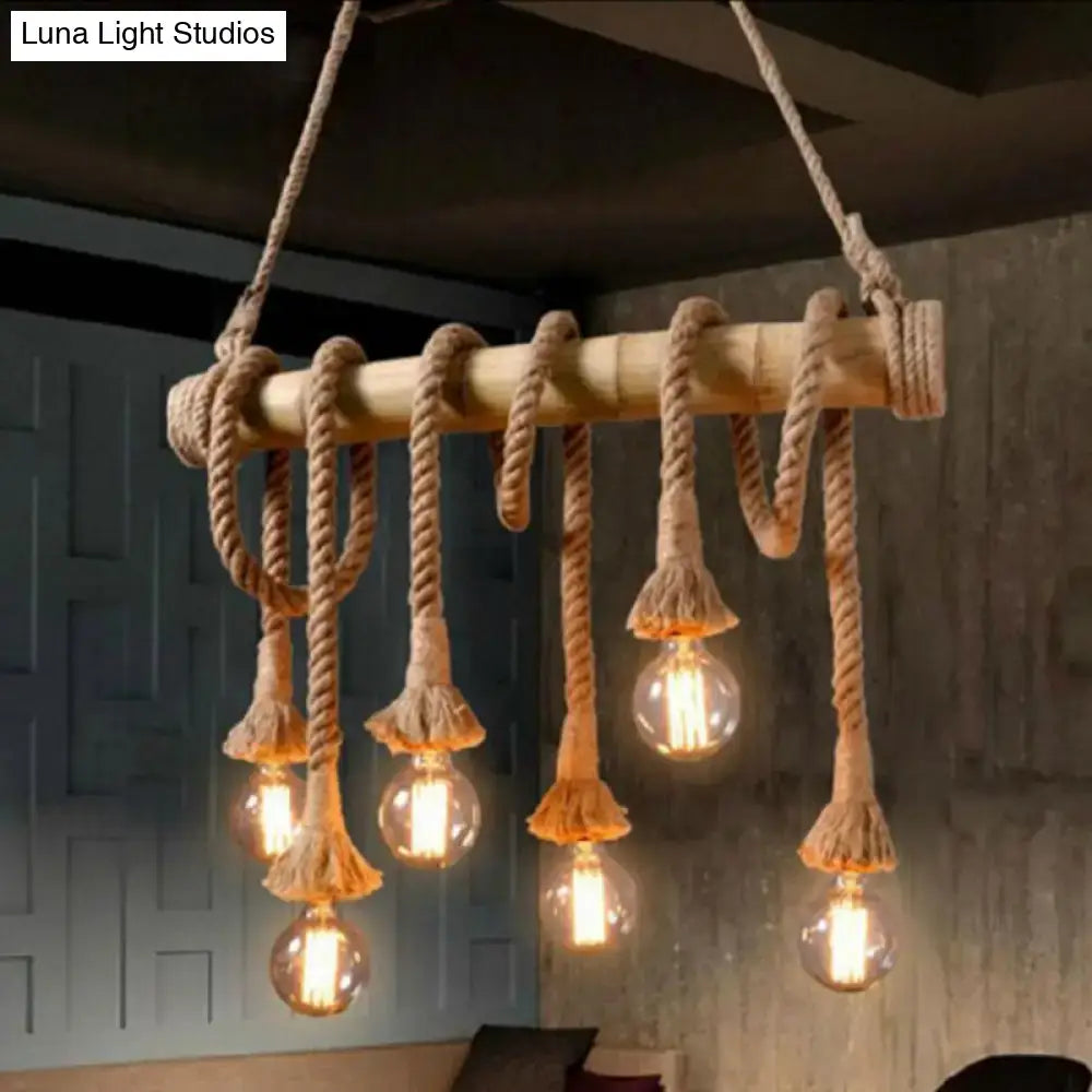 Rustic bamboo tube hanging ceiling light – dining room exposed bulb