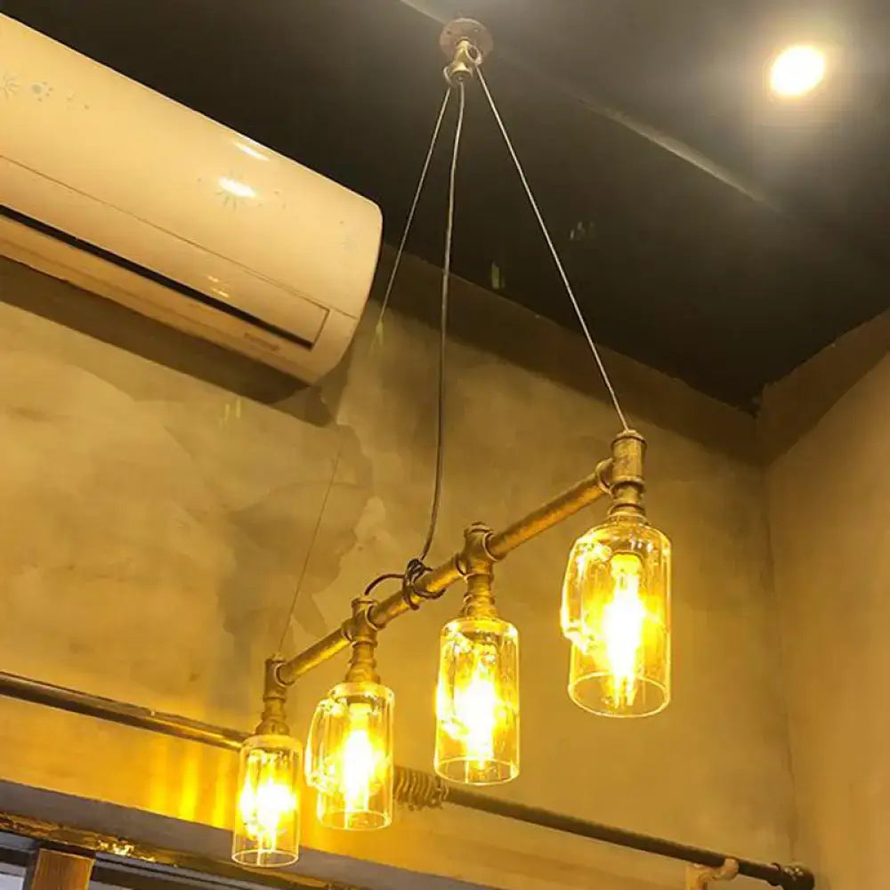 Industrial bronze pipe clear glass beer mug pendant light dining room