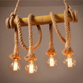 Rustic bare bulb bamboo pole chandelier dining room rope light