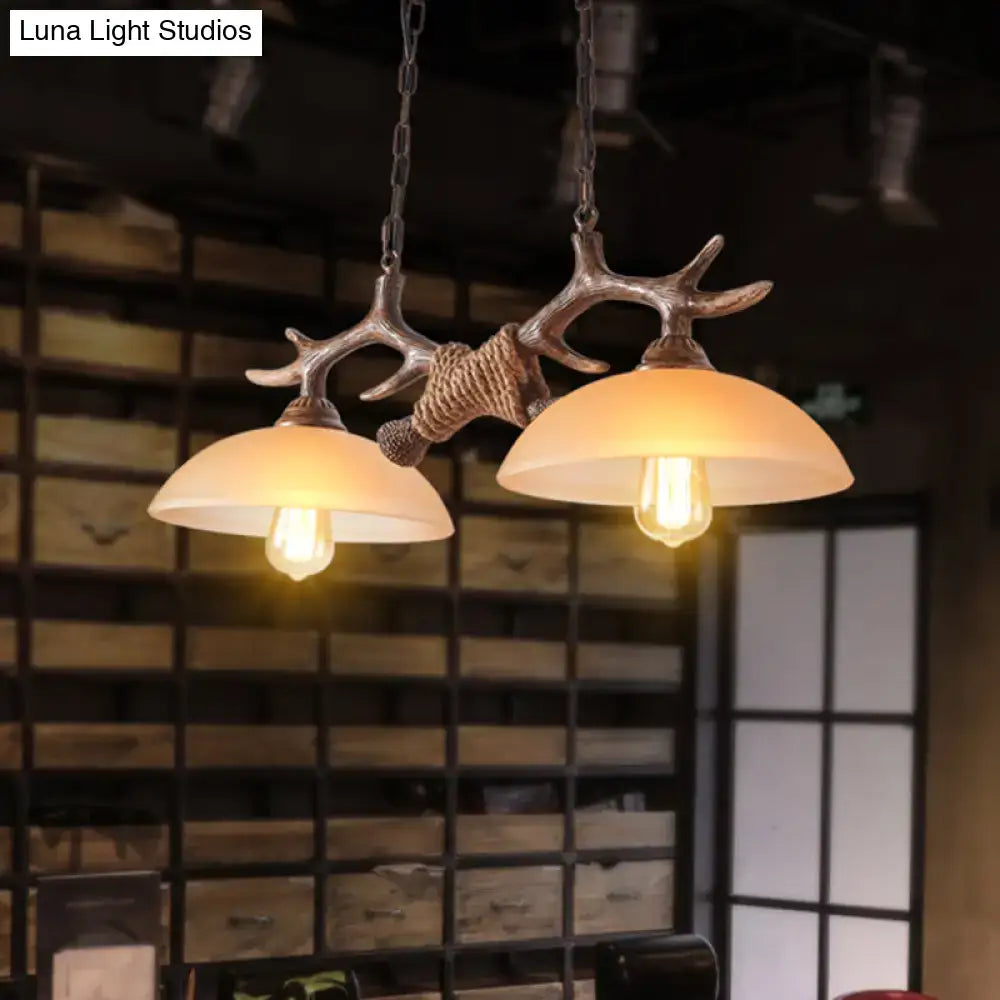 Rustic antler beige glass island pendant light dining room