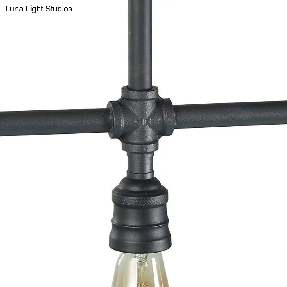 Industrial rustic black metal linear piped island lighting living room