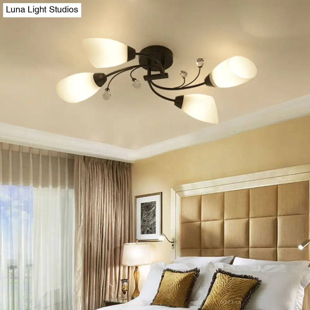 DecorBites™ Rustic Black Opal Glass Semi Flush Ceiling Light Fixture with Floral Swirl Design - Ideal for Living Room