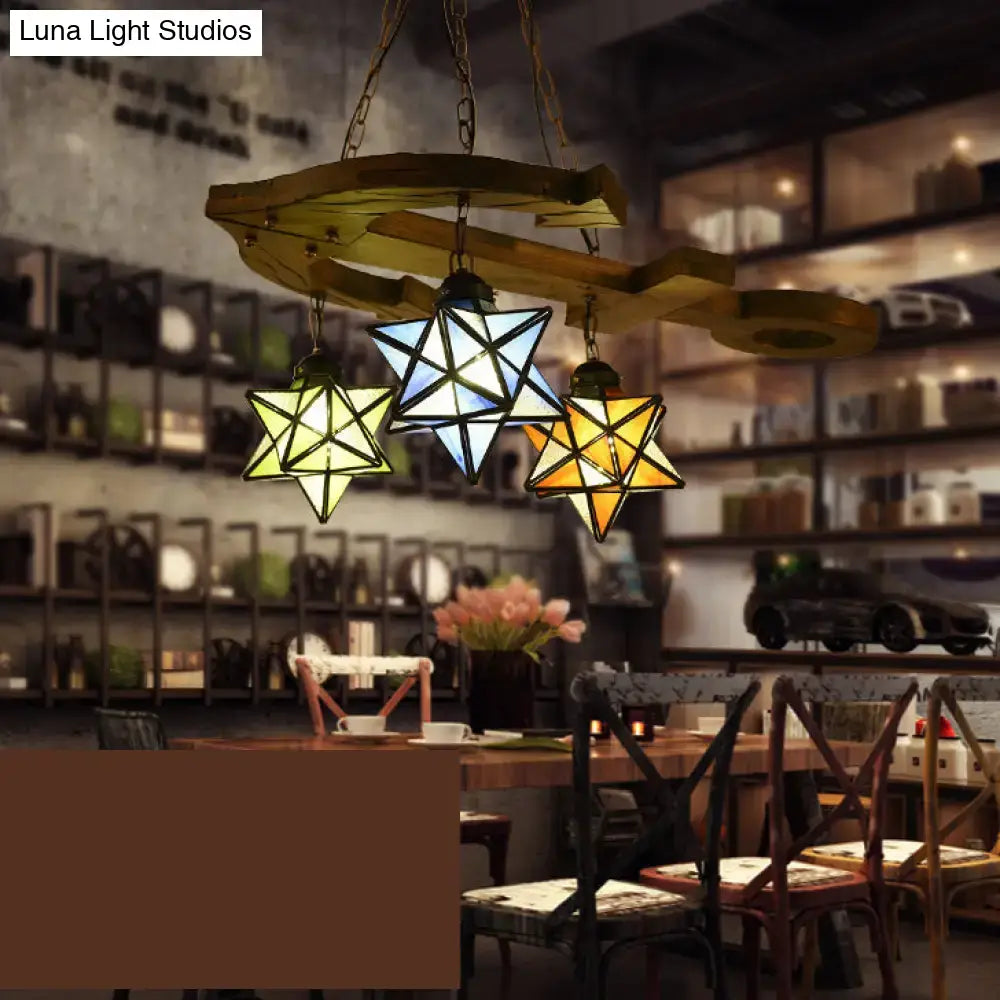 Rustic star hanging lamp with multicolored glass for dining room