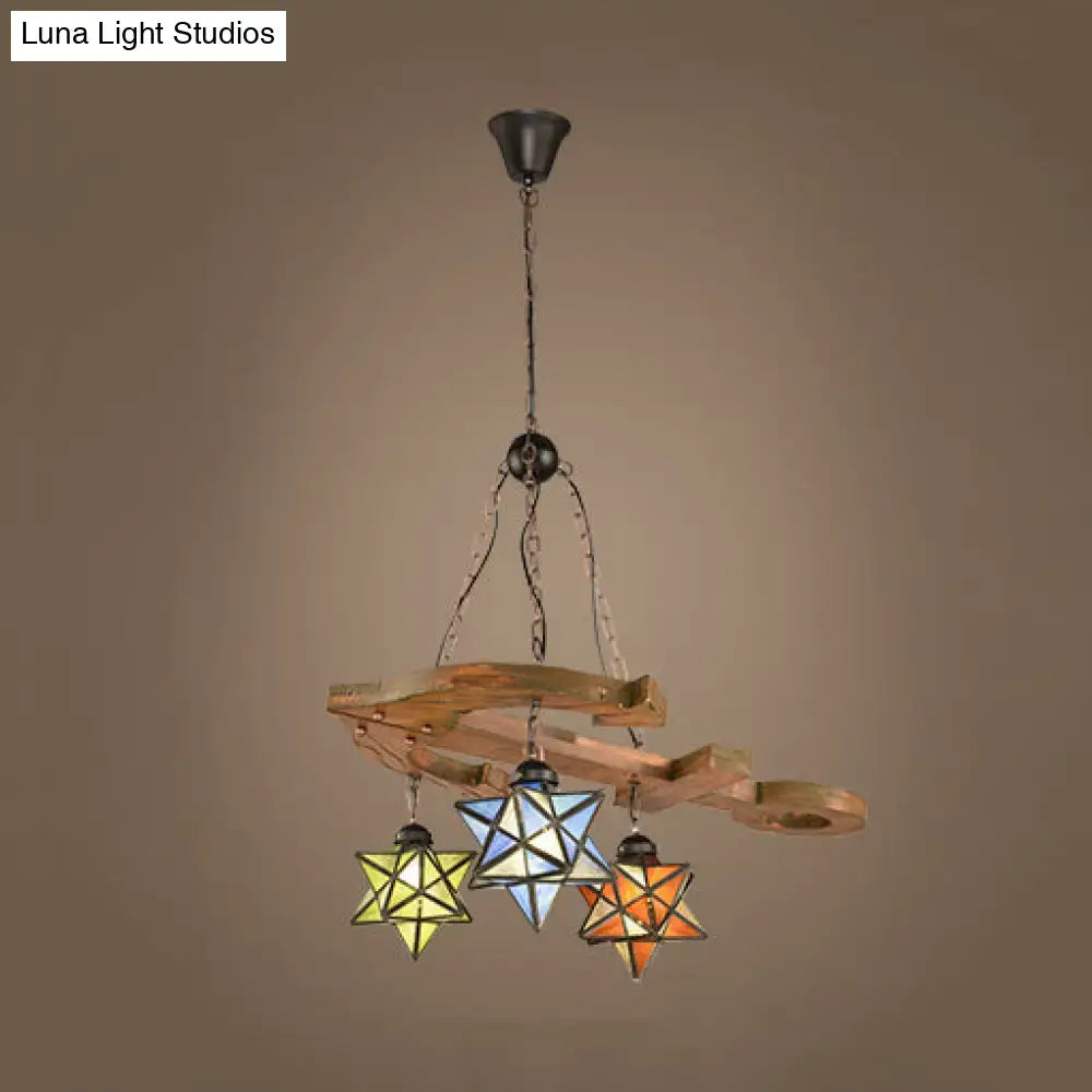 Rustic star hanging lamp with multicolored glass for dining room