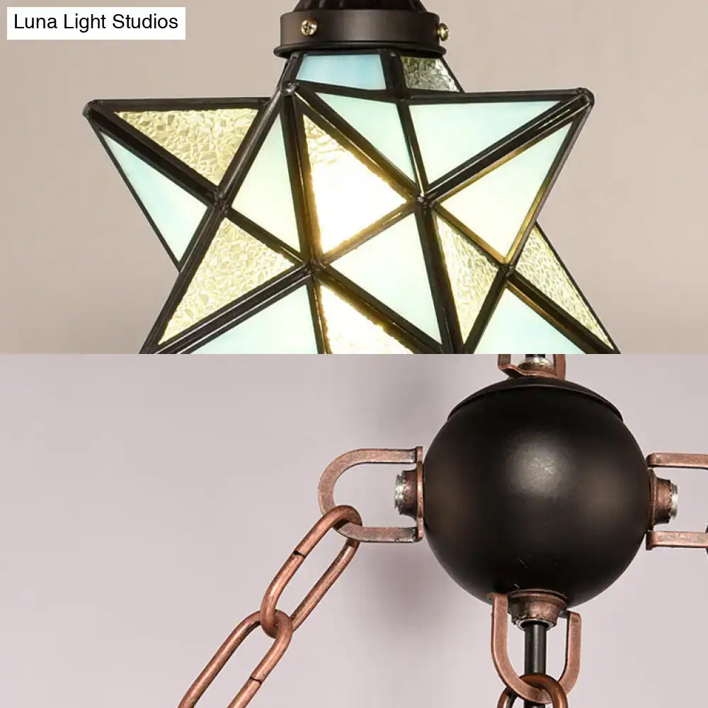 Rustic star hanging lamp with multicolored glass for dining room