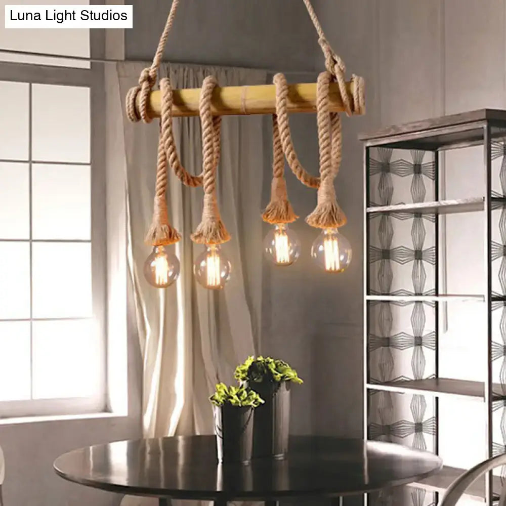 Rustic brown bamboo and rope island pendant light kitchen chandelier