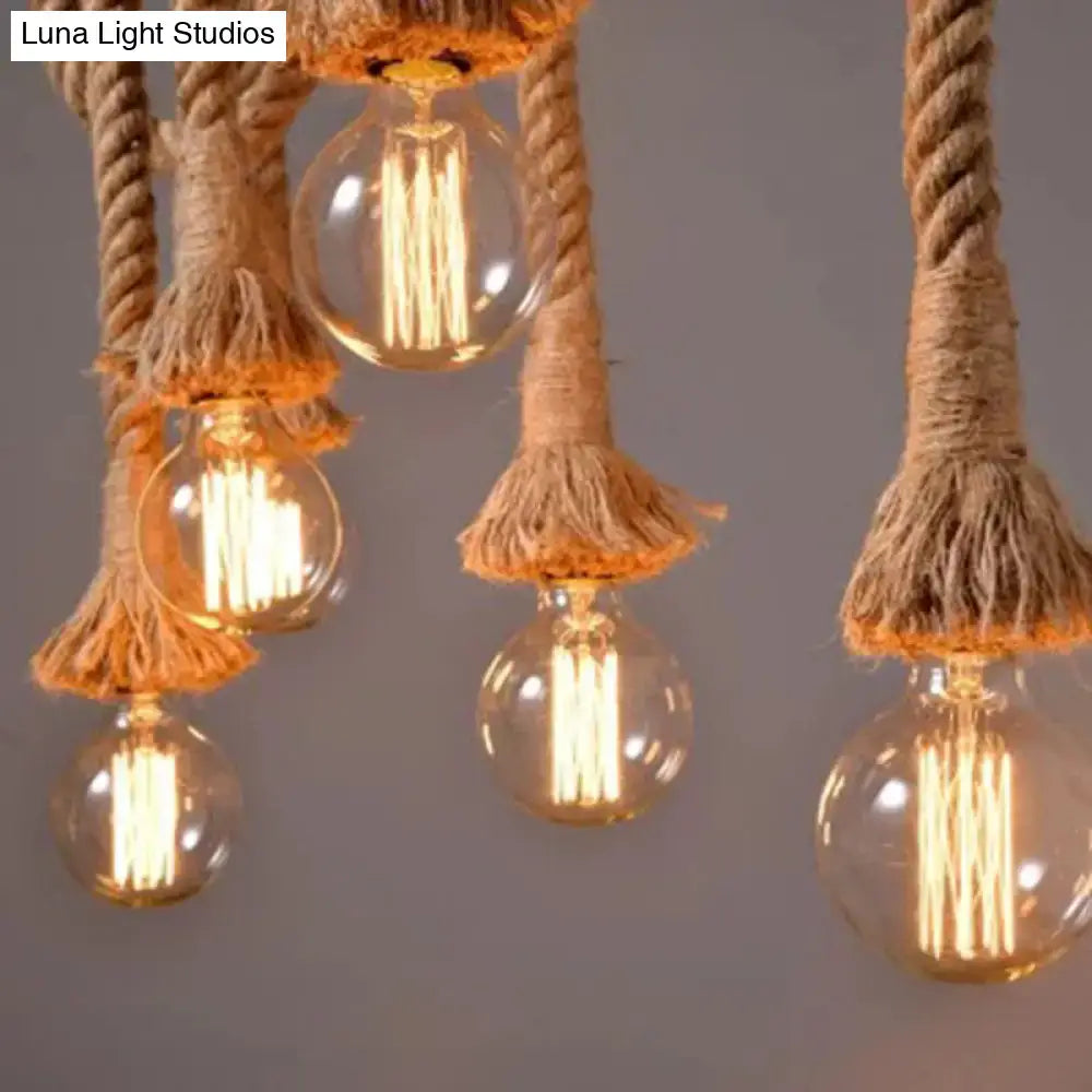 Rustic brown bamboo and rope island pendant light kitchen chandelier