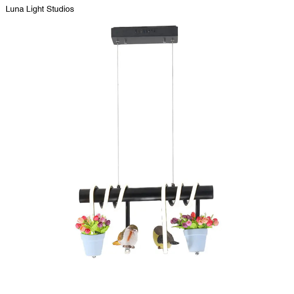 DecorBites™ Rustic LED Island Pendant Light with Flower and Bird Metallic Design