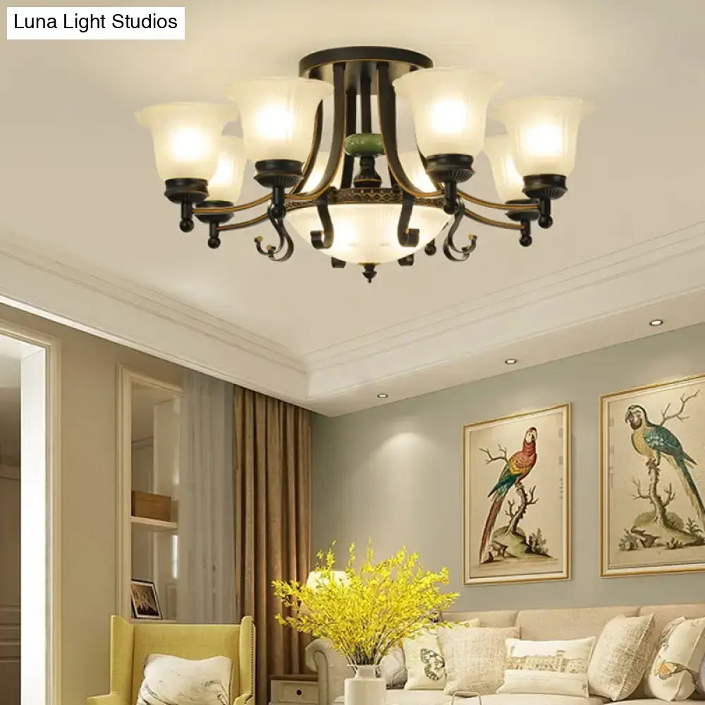 Rustic black & gold glass flower ceiling light fixture living room