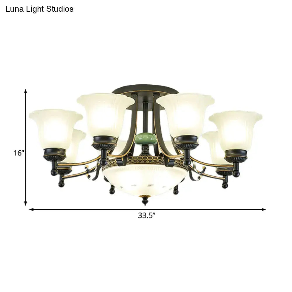Rustic black & gold glass flower ceiling light fixture living room