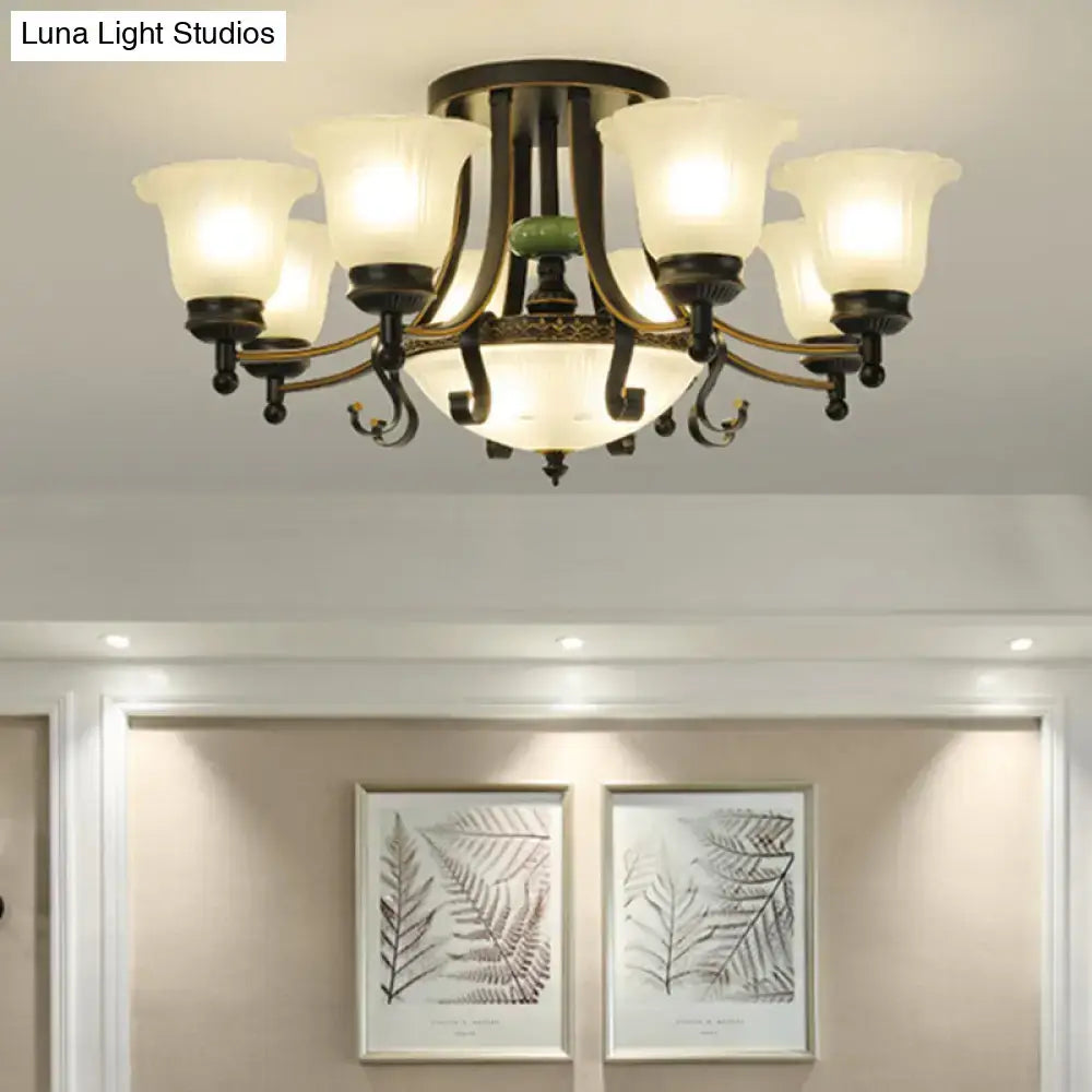 Rustic black & gold glass flower ceiling light fixture living room