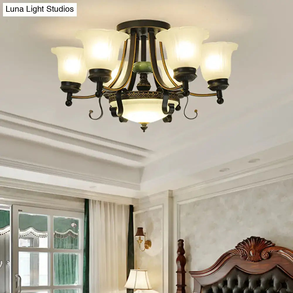 Rustic black & gold glass flower ceiling light fixture living room