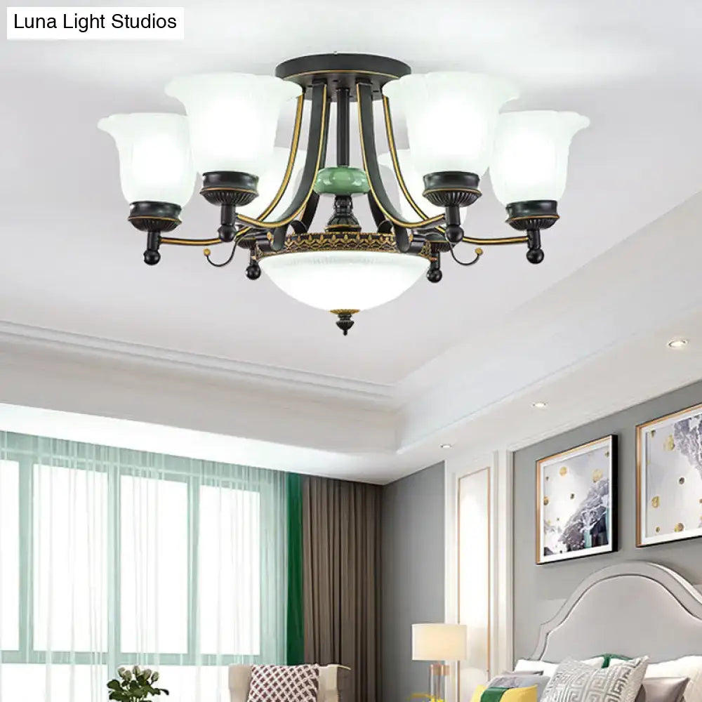 Rustic black & gold glass flower ceiling light fixture living room