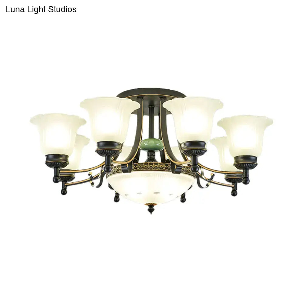 Rustic black & gold glass flower ceiling light fixture living room