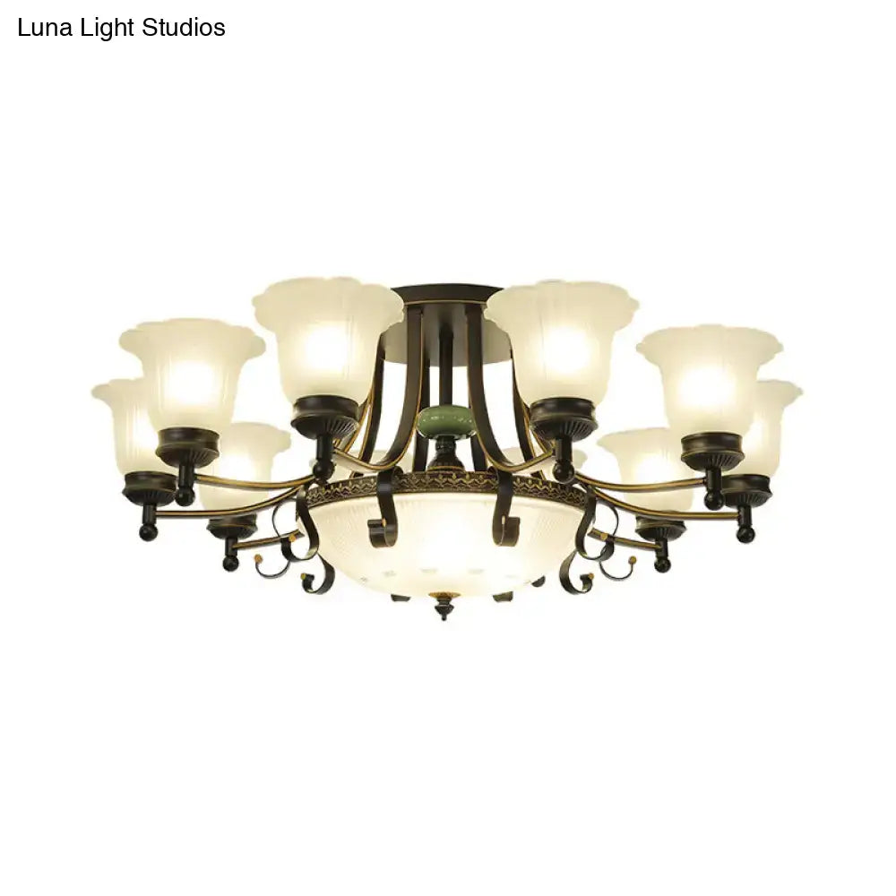 Rustic black & gold glass flower ceiling light fixture living room