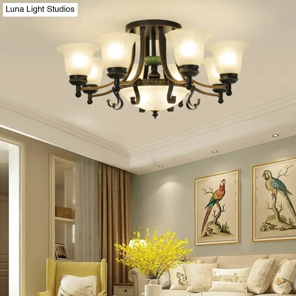 Rustic black & gold glass flower ceiling light fixture living room