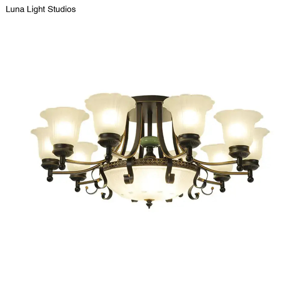 Rustic black & gold glass flower ceiling light fixture living room