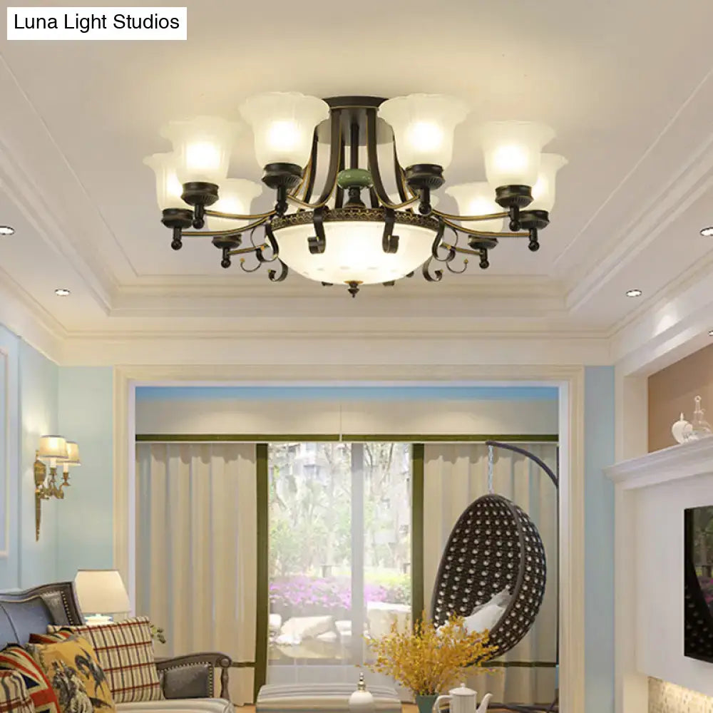Rustic black & gold glass flower ceiling light fixture living room