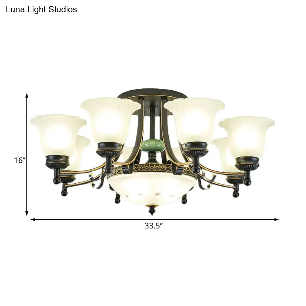 Rustic black & gold glass flower ceiling light fixture living room