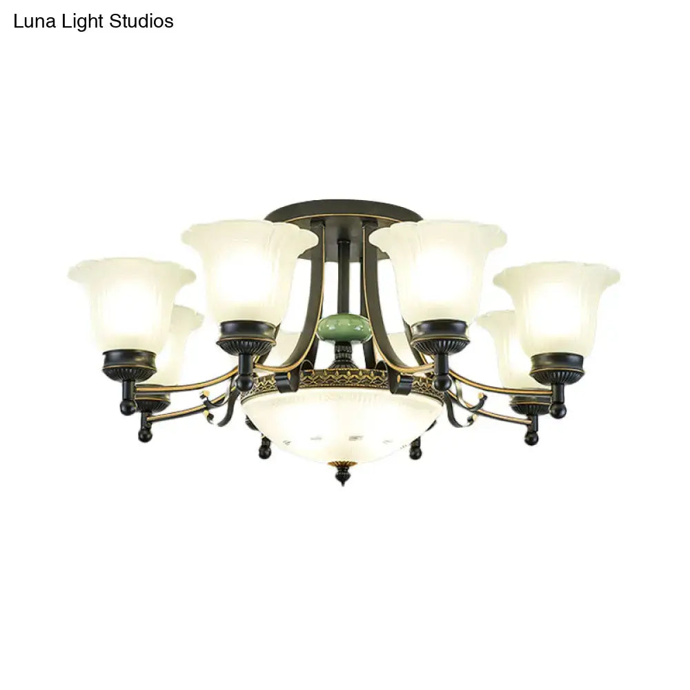 Rustic black & gold glass flower ceiling light fixture living room