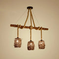 Rustic rattan woven triple pendant – dining room hanging light