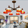 Rustic stained glass chandelier amber & white dining room light
