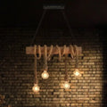 Rustic wood and rope island pendant open bulb kitchen light