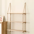 Rustic wood floating wall shelves with rope – living room set of 3