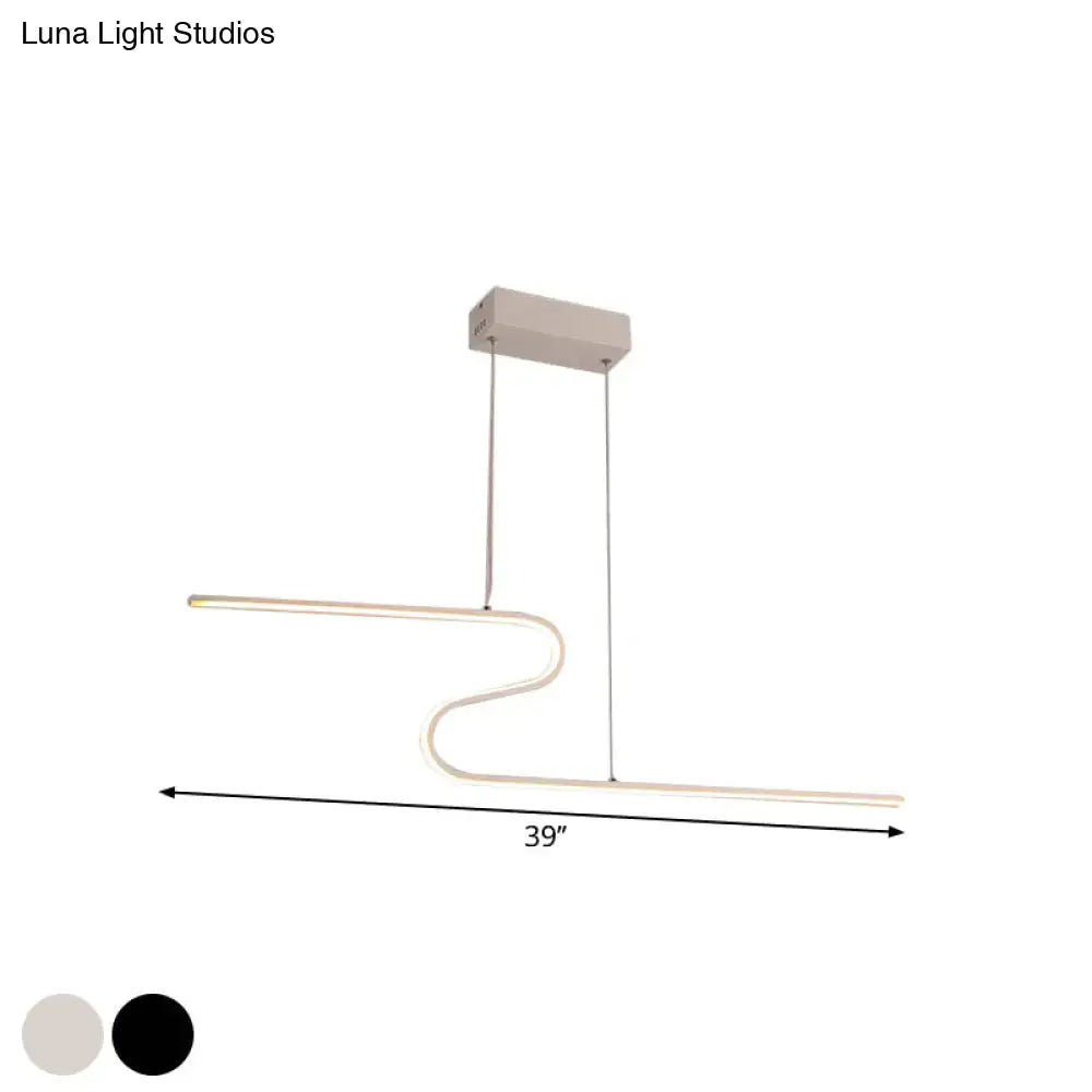 Modern black s-shape island pendant – kitchen warm white light