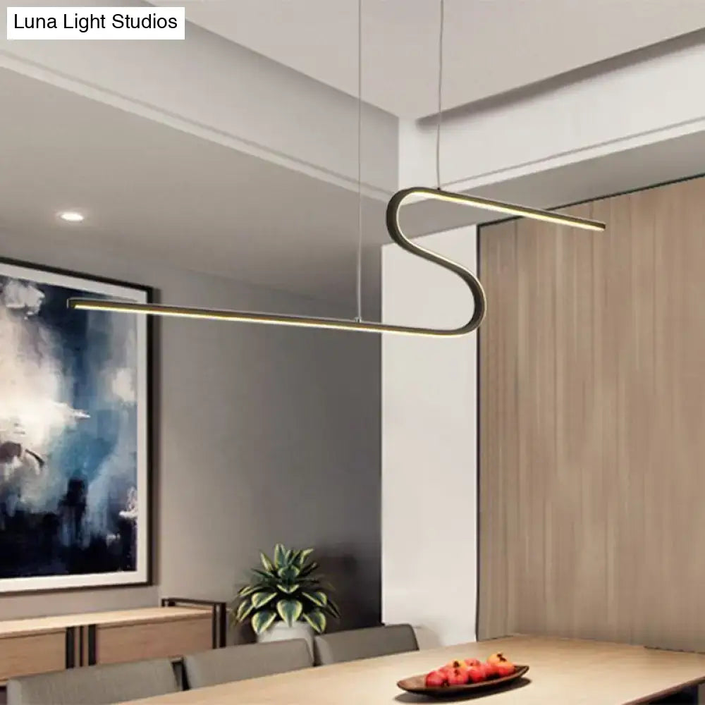 Modern black s-shape island pendant – kitchen warm white light