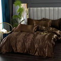 Luxury chocolate brown satin silk duvet cover bedroom bedding set