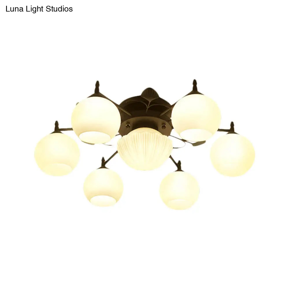 DecorBites™ Semi Mount Bubble Shade Living Room Ceiling Light - Traditional White Glass with 5/7 Lights - Black