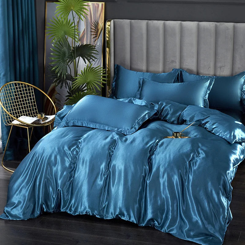 Chocolate brown silk satin bedding set bedroom duvet cover