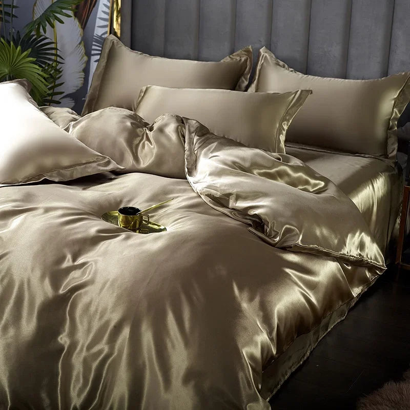 Chocolate brown silk satin bedding set bedroom duvet cover
