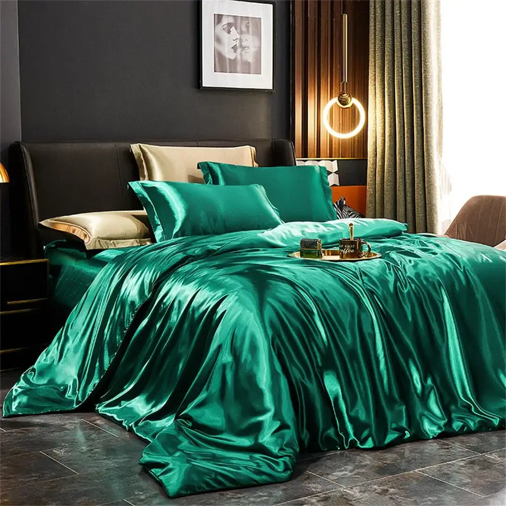 Luxury black satin duvet cover bedding set bedroom sheets