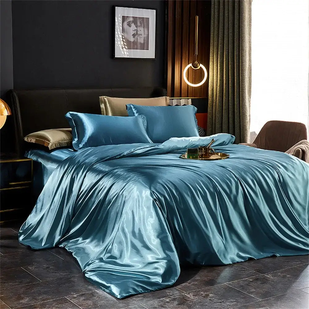 Luxury burgundy satin 4 pcs duvet bedding set bedroom sheets